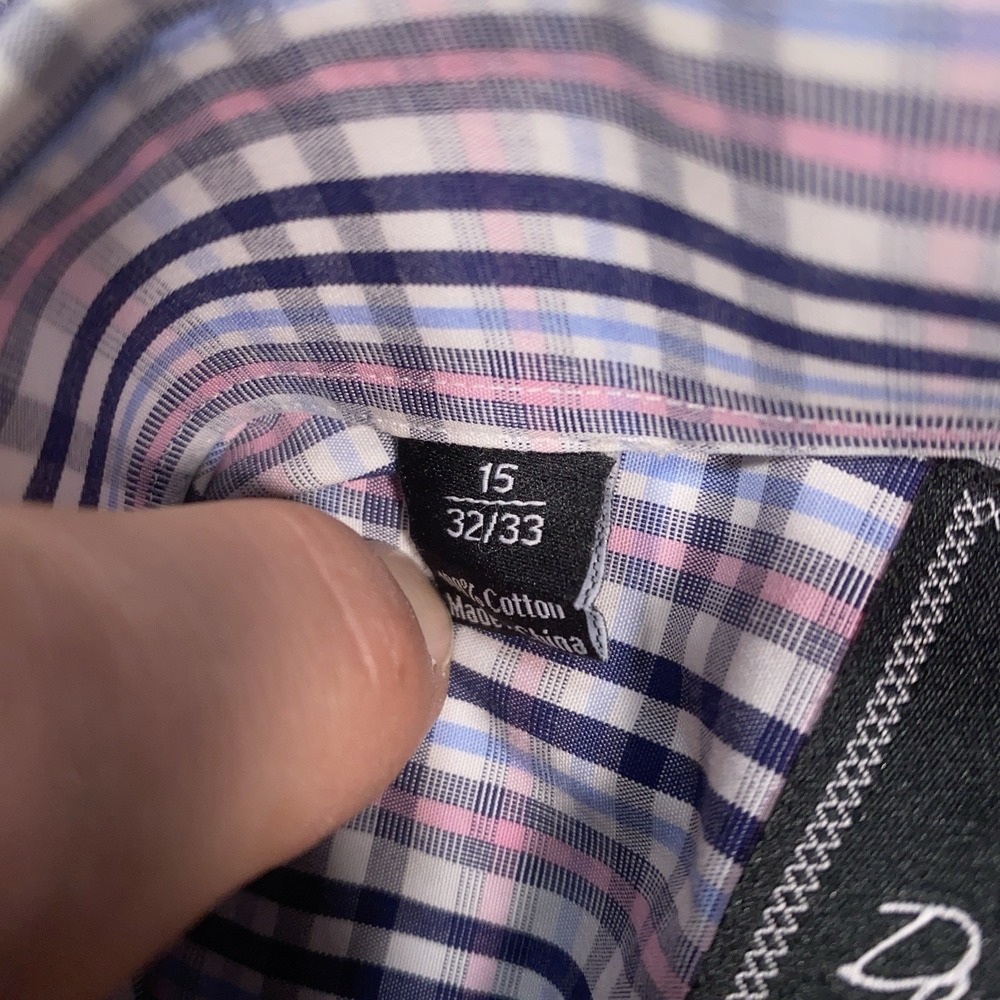 David Donahue Trim Fit Check Luxury Non-Iron Dress Shirt Mens 15 32/33 (S/M) - Picture 7 of 10